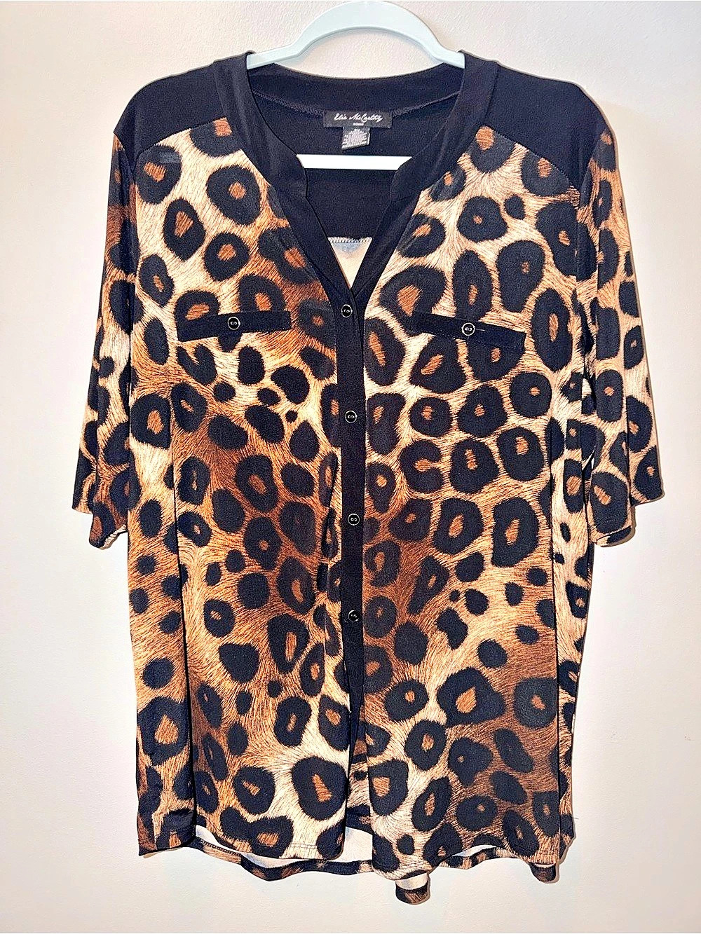 Elie McCarthy Leopard Print Button Down Blouse Top size 2X indie luxury